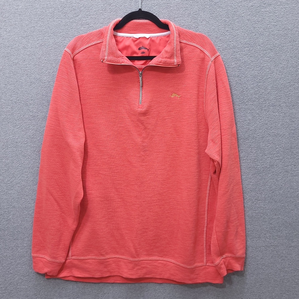 Men's Zip-Up Pullover Sweater in Coral
